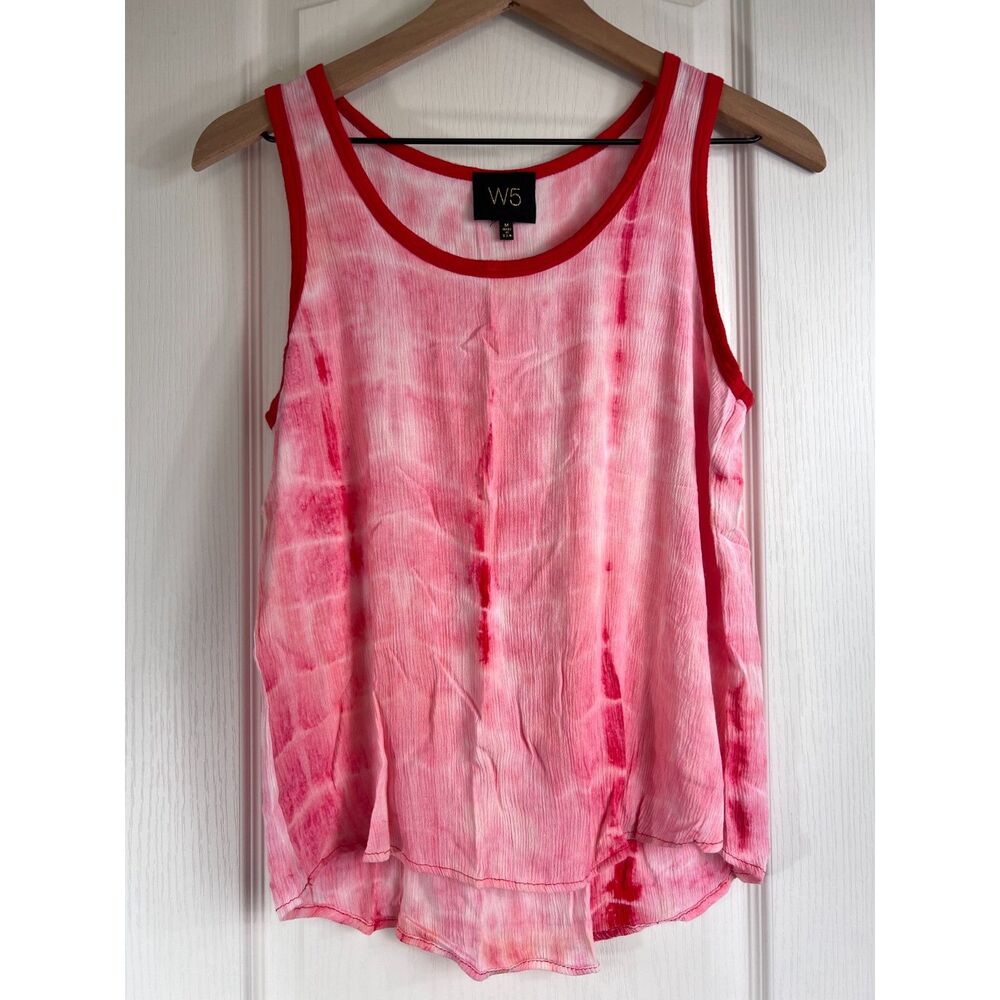 W5 Women's Pink White Red Tie Dye Crinkle Tank Top Size M Medium